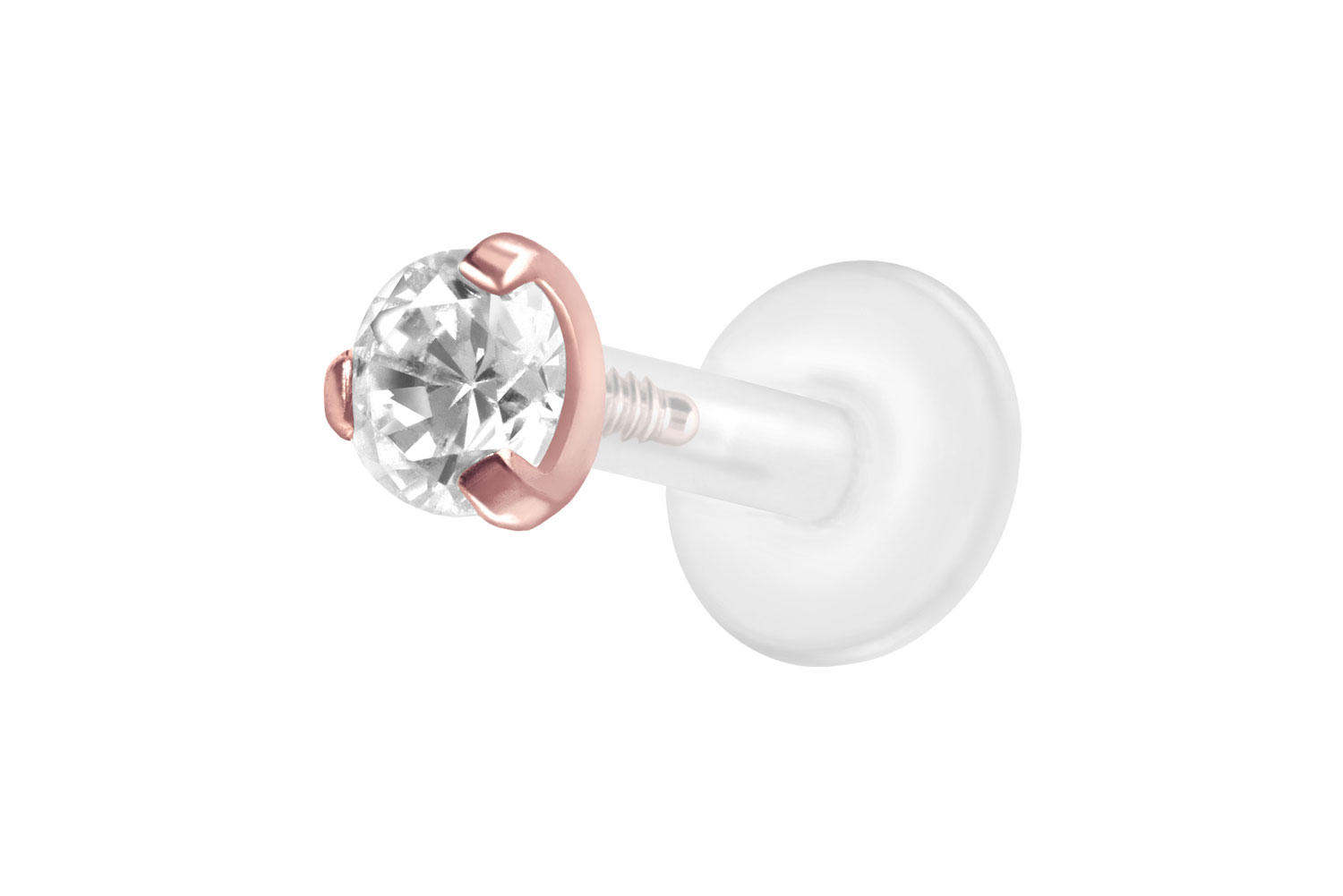 PTFE Labret Piercing mit Innengewinde + Titan-Aufsatz EINGEFASSTER KRISTALL